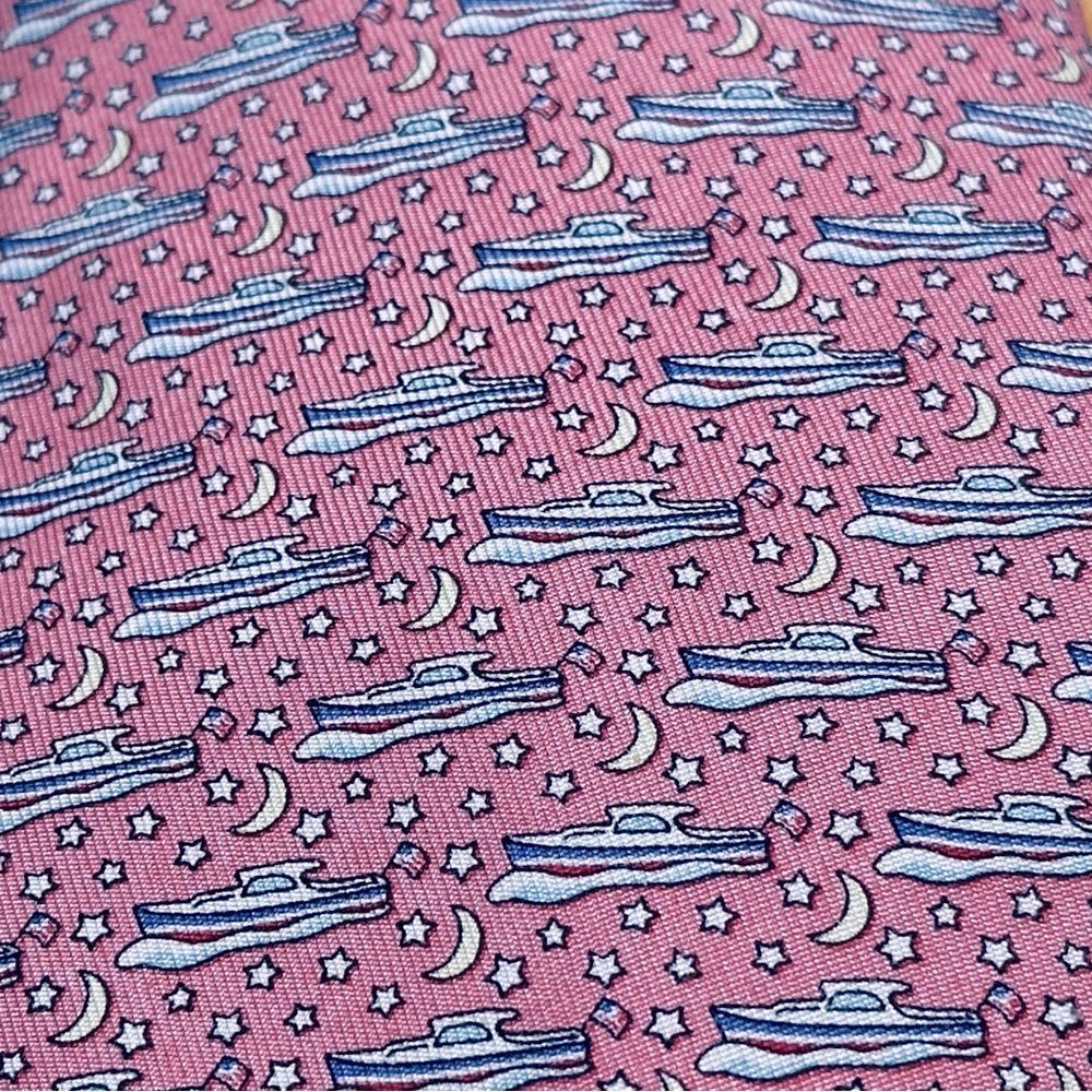 Vineyard Vines Pink Boat, Moon and Stars 58” Silk Tie